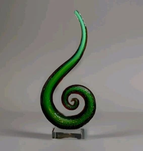 Art Glass 12 5/8"H X 5 3/4"W Green With Gold Flecks Clear Base - Picture 1 of 13