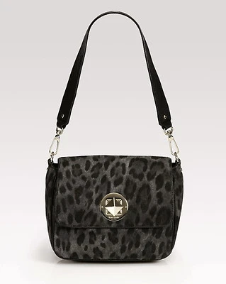 Kate Spade Harlow Algonquin Leopardo Negro Gris Cuero Gamuza Animal Turnlock 595 Foto 1 de 4