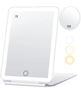 Reise Schminkspiegel mit 10-facher Vergrößerungsspiegel, Kosmetikspiegel mit 80 LEDs 3 Farben - Bild 1 von 5