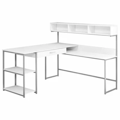 Computer Desk Home Office Corner L Shape Work Laptop Metal White - Image 1 of 3
