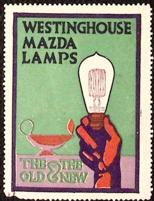 1915 Westinghouse Mazda Lamps The Old & The New Lightbulb Poster Stamp - Image 1 of 3