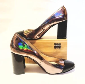 Lucy Choi London Pumps Size EU37 US6 Champagne & Black Patent Leather Heels - Picture 1 of 8