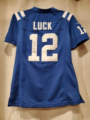 Signed/Autographed Andrew Luck Youth Medium Blue Nike On Field NFL Jersey # 12 - Image 1 of 4