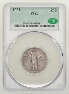 1921 Standing Liberty Quarter CAC VF25 - Key Date CACG PQ - Picture 1 of 3