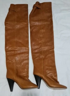 Isabel Marant Lacine Cuero Altas Botas Marrón Tostado Talla UK 7 Eu 40 - Imagen 1 de 4