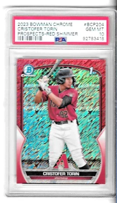 CRISTOFER TORIN 2023 BOWMAN CHROME RED SHIMMER REFRACTOR 1ST RC # 03/10 PSA 10 - Image 1 of 2