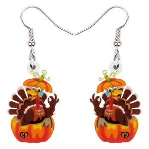 Thanksgiving Acrylic Orange Pumpkin Chicken Turkey Earrings Dangle Drop Gifts - Picture 1 of 5