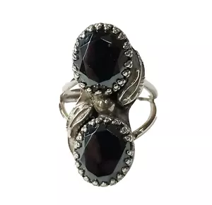 Anillo de plata esterlina navajo nativo americano de colección hojas dobles de piedra ajustable - Imagen 1 de 10