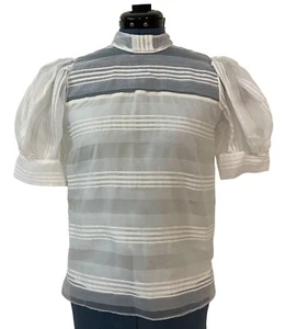 NWT Tuckernuck Hunter Bell Ivory Sheer Stripe Puff Sleeve Top Boho Fairy Soft XS - Picture 1 of 7