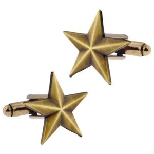 PinMart's Antique Gold Star Vintage Military Style Cuff Link Set - Picture 1 of 3
