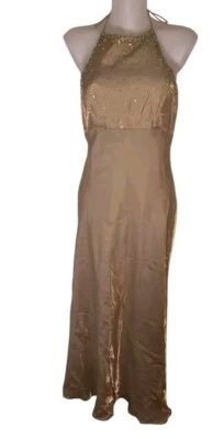 Vtg Y2k 90s Womens Gold Beaded Babydoll Grunge Whimsigoth Slip Prom Dress Sz S - Image 1 of 4
