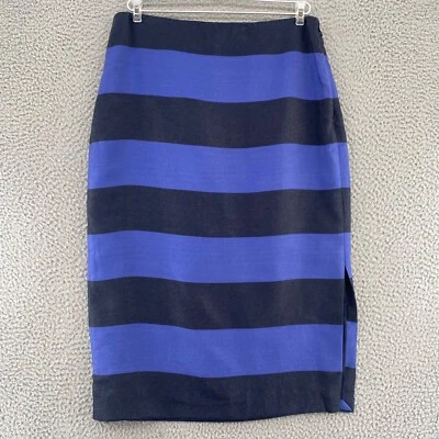 Falda Banana Republic Mujer 10 Azul Negro Rayas Brillo Midi Recta Nueva con Etiquetas Foto 1 de 4