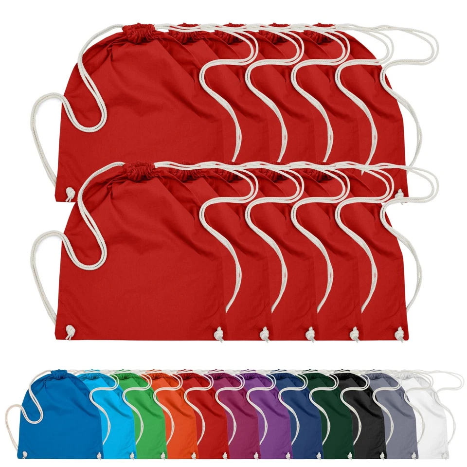 10er PACK Baumwoll Turnbeutel Sportbeutel Zuziehbeutel Sack Schuhbeutel Rucksack - Bild 1 von 1
