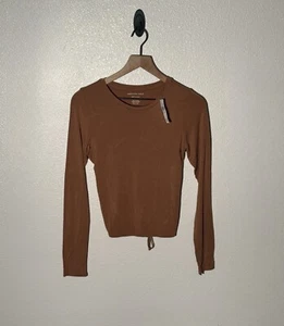 American Eagle Top Women’s Medium Black Long Sleeve Open Back Form Fitting - Picture 1 of 8