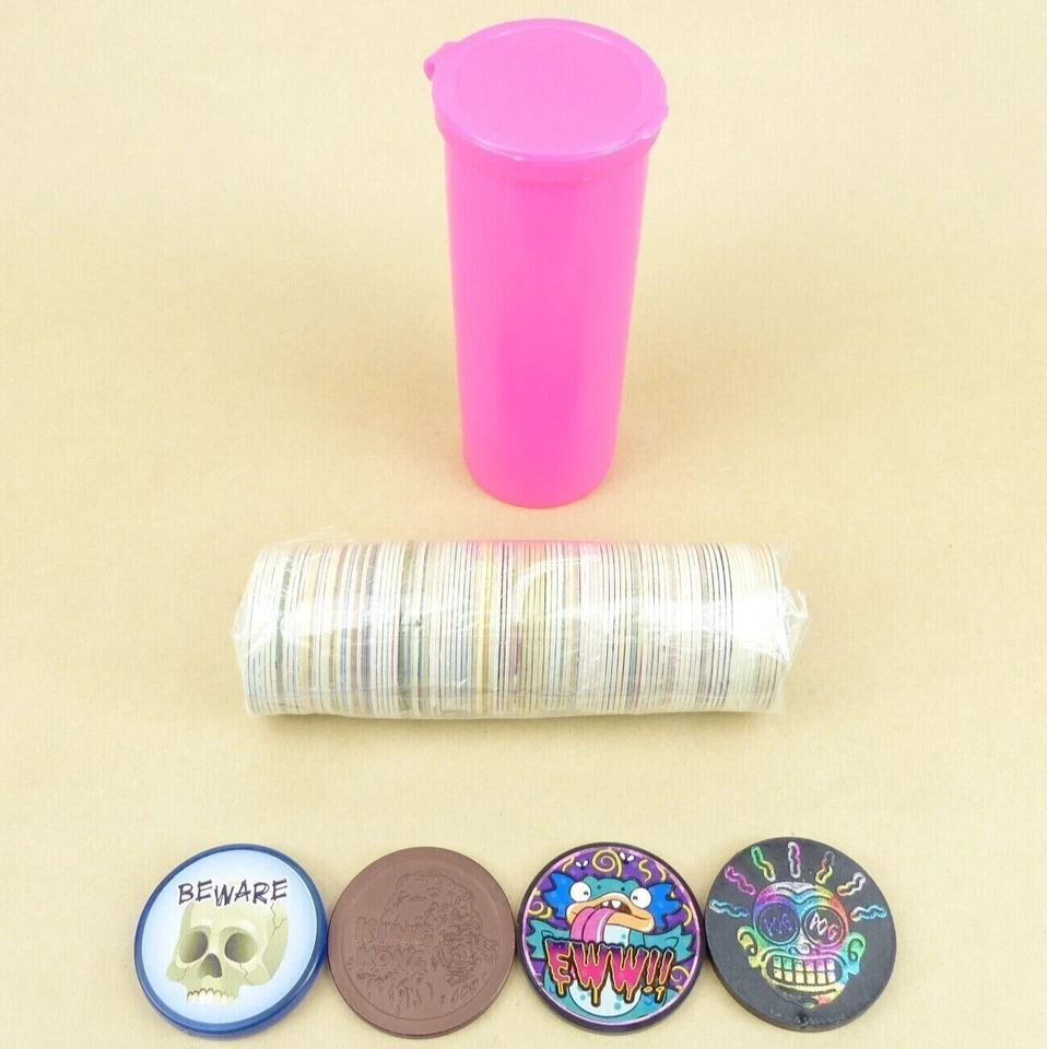 100 Pogs + 4 Slammers + Pog Tube 1990s Retro Nostalgia! Pog Game Ready To Play - Image 1 of 1