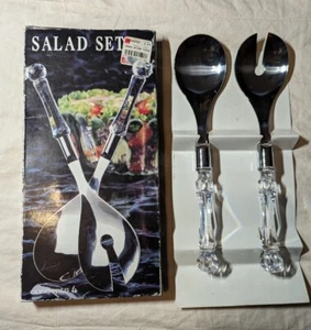 NEW VTG 1995 Serving Utensils Salad Fork & Spoon 2 Piece Set Acrylic Handles - Picture 1 of 8