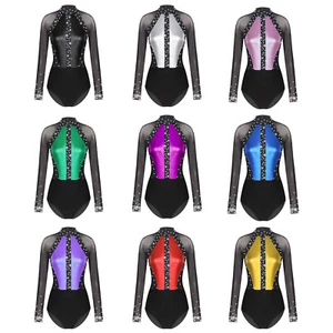 Women Metallic Gymnastic Leotards Bodysuit Ballet Dance Figure Skating AU - Picture 1 of 91
