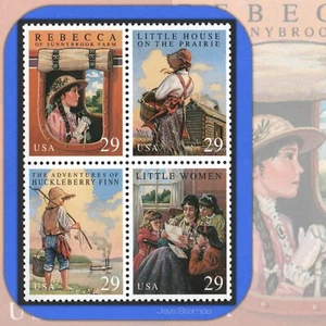 1993 LIBROS CLÁSICOS Huckleberry Finn Rebecca BLOQUE de 4 estampillas como nuevas # 2785-2788a - Imagen 1 de 2