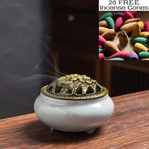 Classic Ceramic Incense Burner - Light Jade + 20 FREE Scented Incense Cones - Picture 1 of 5