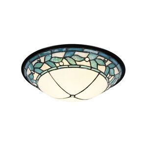 Dale Tiffany Springdale 15"W Green Leaves Dome LED Flush, Bronze - TH15477LED