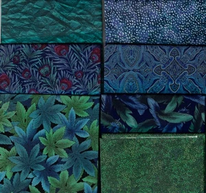 Fat Quarter Set of 7 Rare OOP Hoffman, Blue, Green, Purple, Metallic Gold - Picture 1 of 2