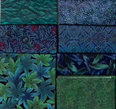 Fat Quarter Set of 7 Rare OOP Hoffman, Blue, Green, Purple, Metallic Gold - Image 1 of 2