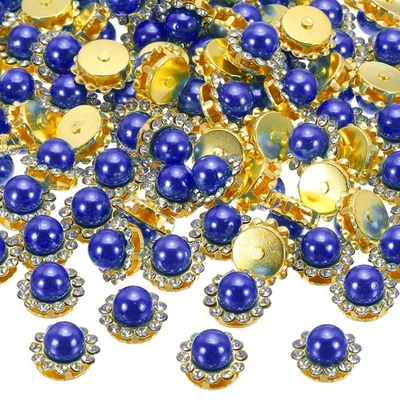 12mm Pearl Sew on Rhinestones,100 Pcs Metal Flatback Base Gems Crystal Sapphire - Image 1 of 4
