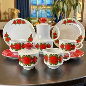 MCM Mod Kaffeeservice rot Space Age Pop Art Porzellan Teekanne Tassen Teller 60er 70er - Bild 1 von 14