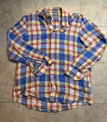 Neiman Marcus Mens Button Up Shirt Sz XL Colorful Plaid Linen Long Sleeve - Image 1 of 4