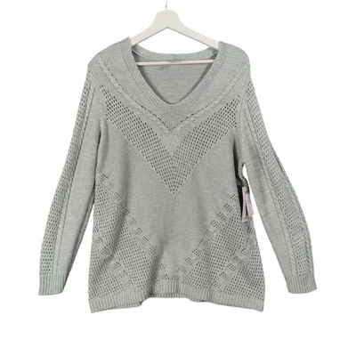 Suéter Pullover Chicos Cuello Abierto Tejido Helado Verde Salvia Acogedor Para Mujer 2 EE. UU. Grande Foto 1 de 4