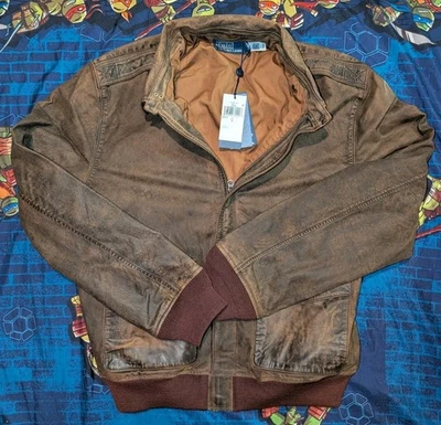 Chaqueta de bombardero Polo Ralph Lauren para hombre de cuero de vaca de vuelo marrón talla L $999 Foto 1 de 4