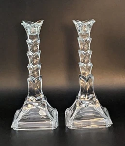 Par de candelabros de cristal de plomo palmera de vidrio transparente vintage 8" - Imagen 1 de 6