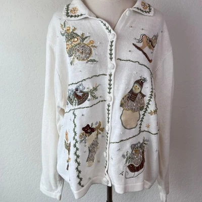 Cárdigan Suéter Vintage Años 90 Navidad Cottagecore Crema Talla XXL  Foto 1 de 4