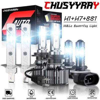 For Chevrolet Optra 2004-2010 6pc H1+H7+881 LED Headlight Hi/Lo + Fog Lamp 6000K - Image 1 of 4