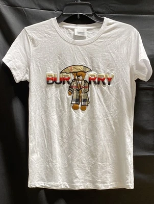 博柏利男式白色休闲 T 恤中号正品标志设计 — 第 1/4 张图片