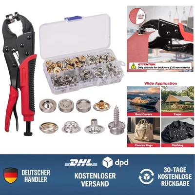 Druckknopfzange Set 15mm mit 3 Matrizen Verstellbar Profi für  Stoff Tücher - Bild 1 von 4
