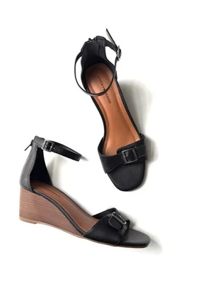 LUCKY BRAND Womens 7M Jodella Black Leather Open Toe 2.5" Wedge Sandals J4 - Image 1 of 4