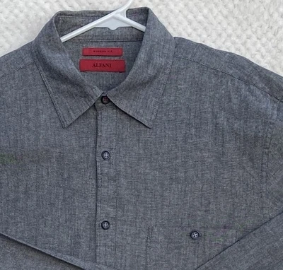 MEN'S SHIRT ALFANI MODERN FIT M GREY LONG SLEEVE DRESS SHIRT SHARP 100% Cotton - Image 1 of 4