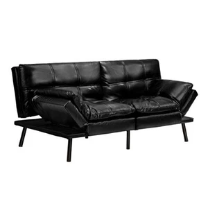 Sofa Bed Futon Lounge Couch Convertible Leather 3-Seater Black - Picture 1 of 9