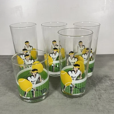 Juego de 4 vasos refrigeradores para jugador de tenis Libbey de colección + 1 antiguo años 80 Foto 1 de 4