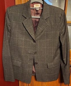 Talbots Wool Blazer Gray Career Jacket Contrast Lining - Size 10 - Picture 1 of 3