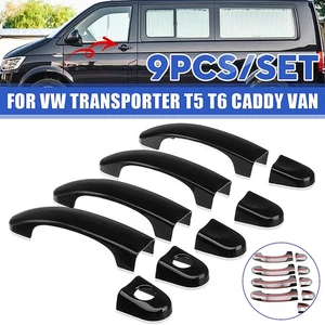 9x Set ABS Gloss Black Outer Door Handle Covers For TRANSPORTER T5 T6 CADDY VAN - Picture 1 of 8