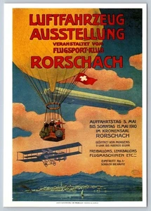 Cartolina pubblicitaria repro poster viaggio svizzero Rorschach mostra aviazione - Foto 1 di 2