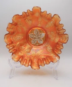 Vintage Fenton Marigold Carnival Glass Medium Vine & Grape Candy Ribbon Bowl - Picture 1 of 8