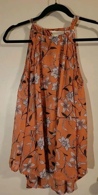 BB Dakota Women's Small Salmon-Colored Floral Halter Tie Sleeveless Top - Image 1 of 4