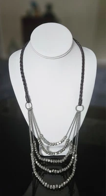 Pirita estilo tribal(?) Colar com miçangas multicamadas em cabo de couro trançado 22" - Imagem 1 de 4