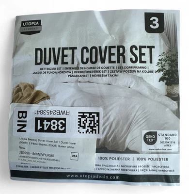 Utopia Bedding 3-Piece Duvet Cover Set Queen White Microfiber Soft - Image 1 of 2