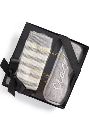 $109 Charter Club Cashmere Ciao Máscara para Dormir + Calcetines Conjunto de Regalo en Caja - Gris/Marfil Foto 1 de 4