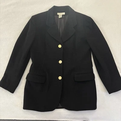Blazer Ann Taylor Para Mujer Talla 6 Negro Lana Cachemira Chaqueta Dorado Abotonado EE. UU. Foto 1 de 4