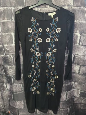 Jessica Simpson Size L Bodycon Midi Dress Black Sheer Floral Lined Maternity EUC - Image 1 of 4